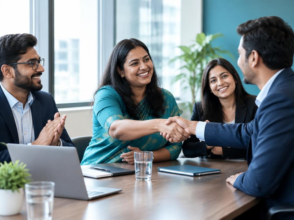 Business clients and consultants celebrating a successful partnership