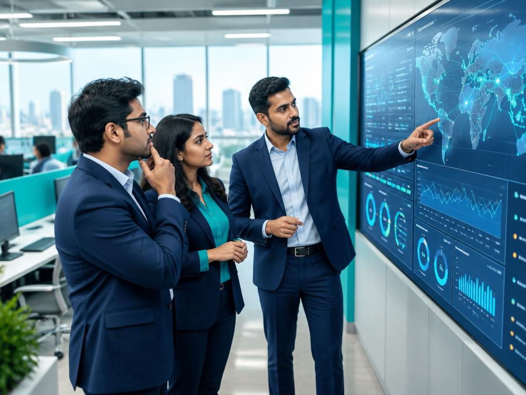 Technology professionals reviewing enterprise network systems